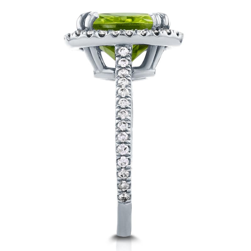 Annello by Kobelli 14k Gold 2 3/5ct TGW Oval Cut Green Peridot and Diamond Halo Gemstone Ring