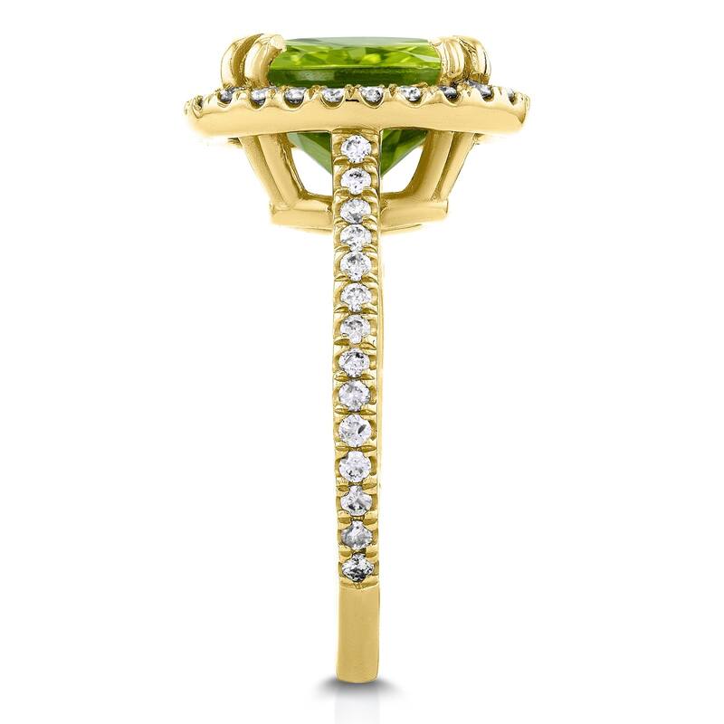 Annello by Kobelli 14k Gold 2 3/5ct TGW Oval Cut Green Peridot and Diamond Halo Gemstone Ring