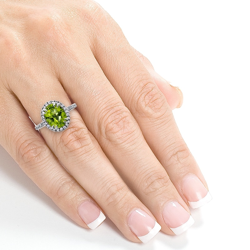 Annello by Kobelli 14k Gold 2 3/5ct TGW Oval Cut Green Peridot and Diamond Halo Gemstone Ring