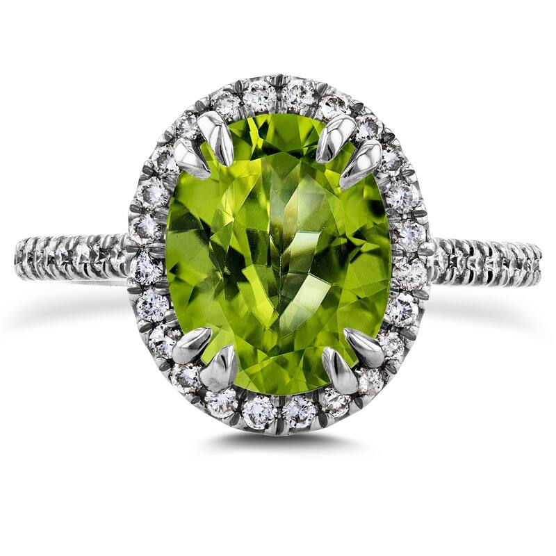 Annello by Kobelli 14k Gold 2 3/5ct TGW Oval Cut Green Peridot and Diamond Halo Gemstone Ring