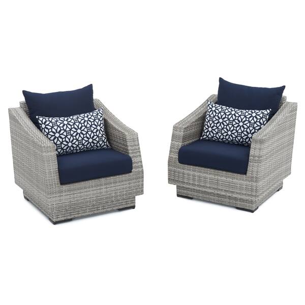 Cannes 2 Piece Sunbrella Outdoor Patio Club Chairs Set Navy Blue
