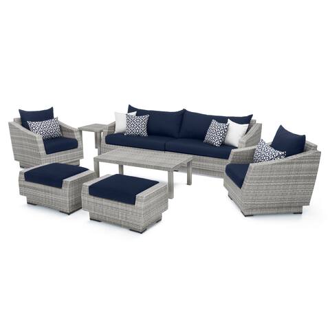 Cannes 8pc Sofa and Club Chair Seating Group with Navy Blue Cushions by RST Brands