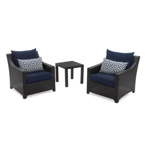 Deco 2 Club Chairs & Side Table Set with Navy Blue Cushions by RST Brands