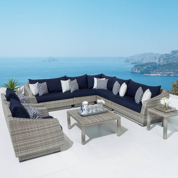 Shop Cannes 9pc Corner Sectional And Club Chair Seating Group With Navy Blue Cushions By Rst Brands On Sale Overstock 21124582