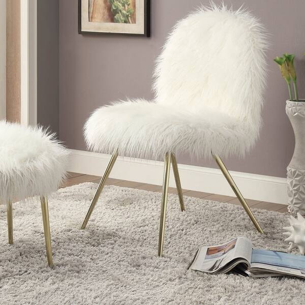 slide 1 of 6, Furniture of America Kene Modern White Faux Fur Padded Accent Chair