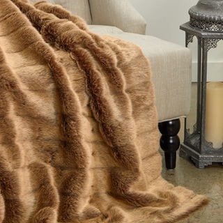 Plutus Frost Mink Light Brown Faux Fur Luxury Blanket - Bed Bath ...