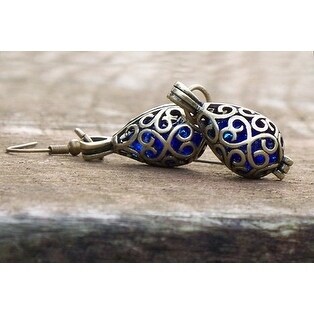 Recycled Vintage Cobalt 1960s Face Cream Jar Silver Filigree Teardrop Earrings