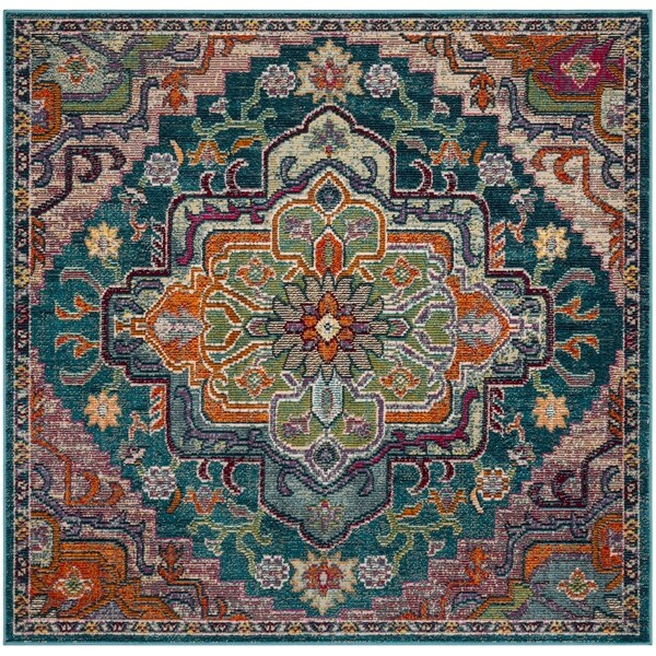 Safavieh Crystal Vintage Teal / Rose Rug - 5' x 5' square