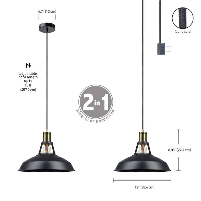 Robin 1-Light Satin Black Plug-In or Hardwire Pendant
