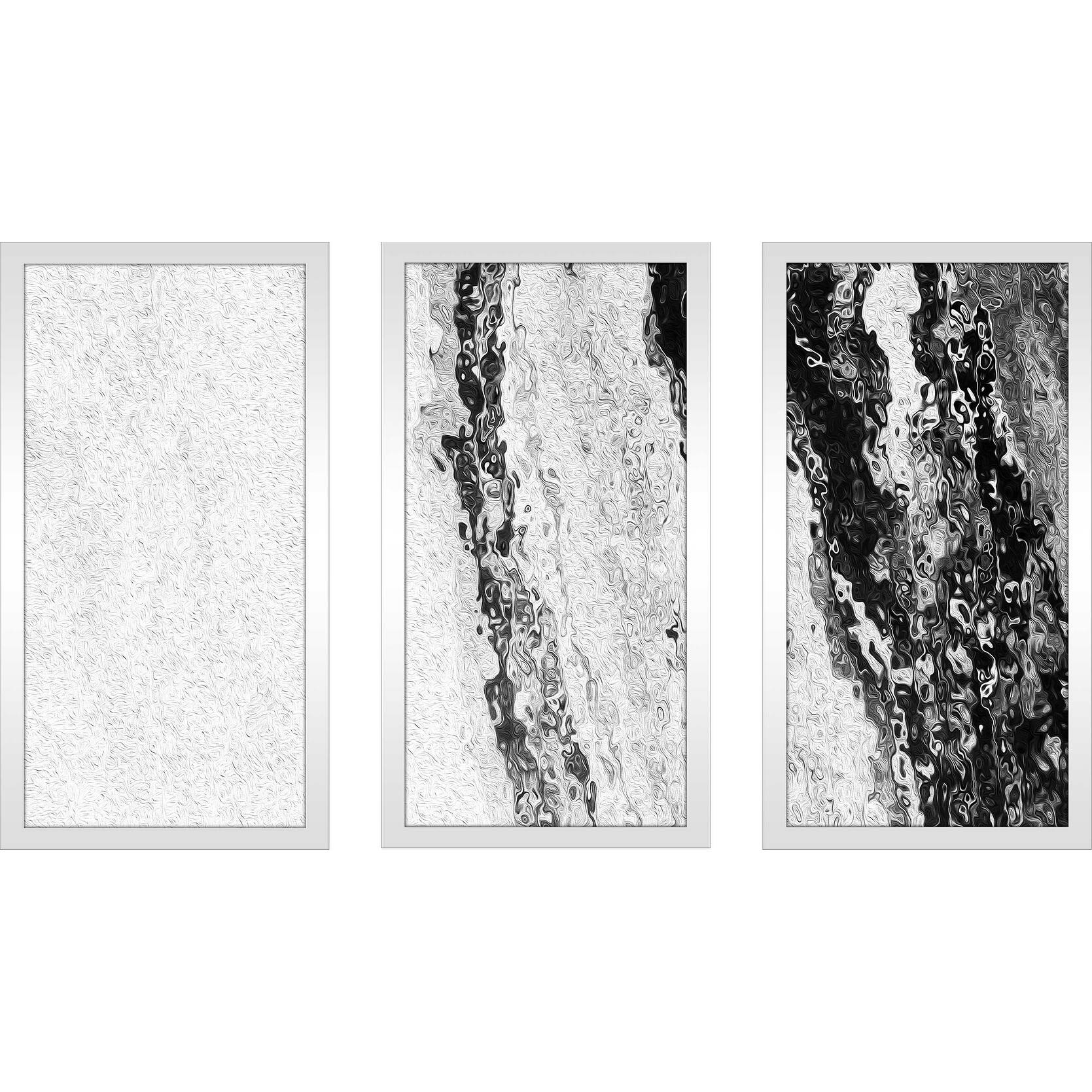 "Black and White Fluid Art III" Framed Acrylic Wall Art Set of 3 Bed