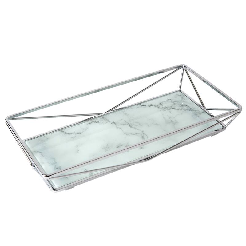 Home Details Marble Agate Design Geometric Vanity Tray in Chrome - Silver - 15.74" x 6.49" x 2.12"