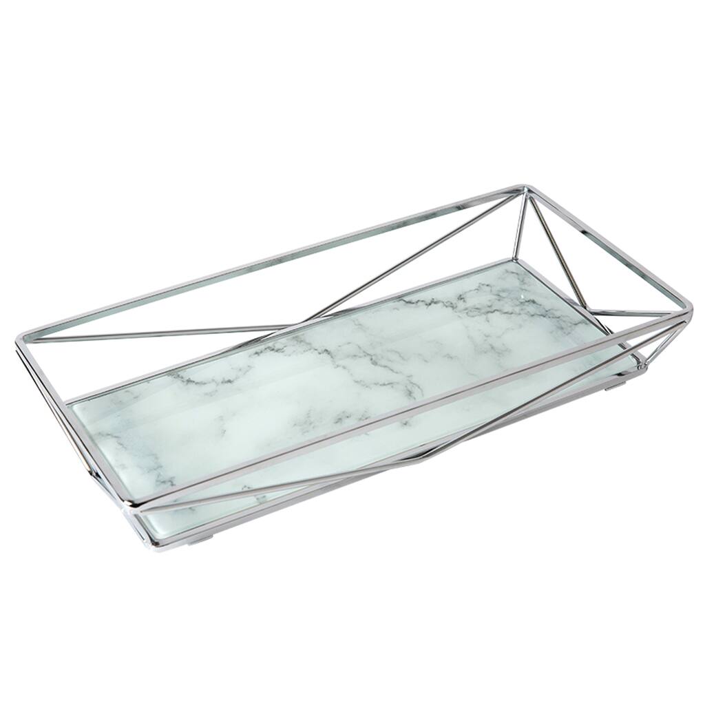 Home Details Marble Agate Design Geometric Vanity Tray in Chrome - Silver - 15.74" x 6.49" x 2.12"