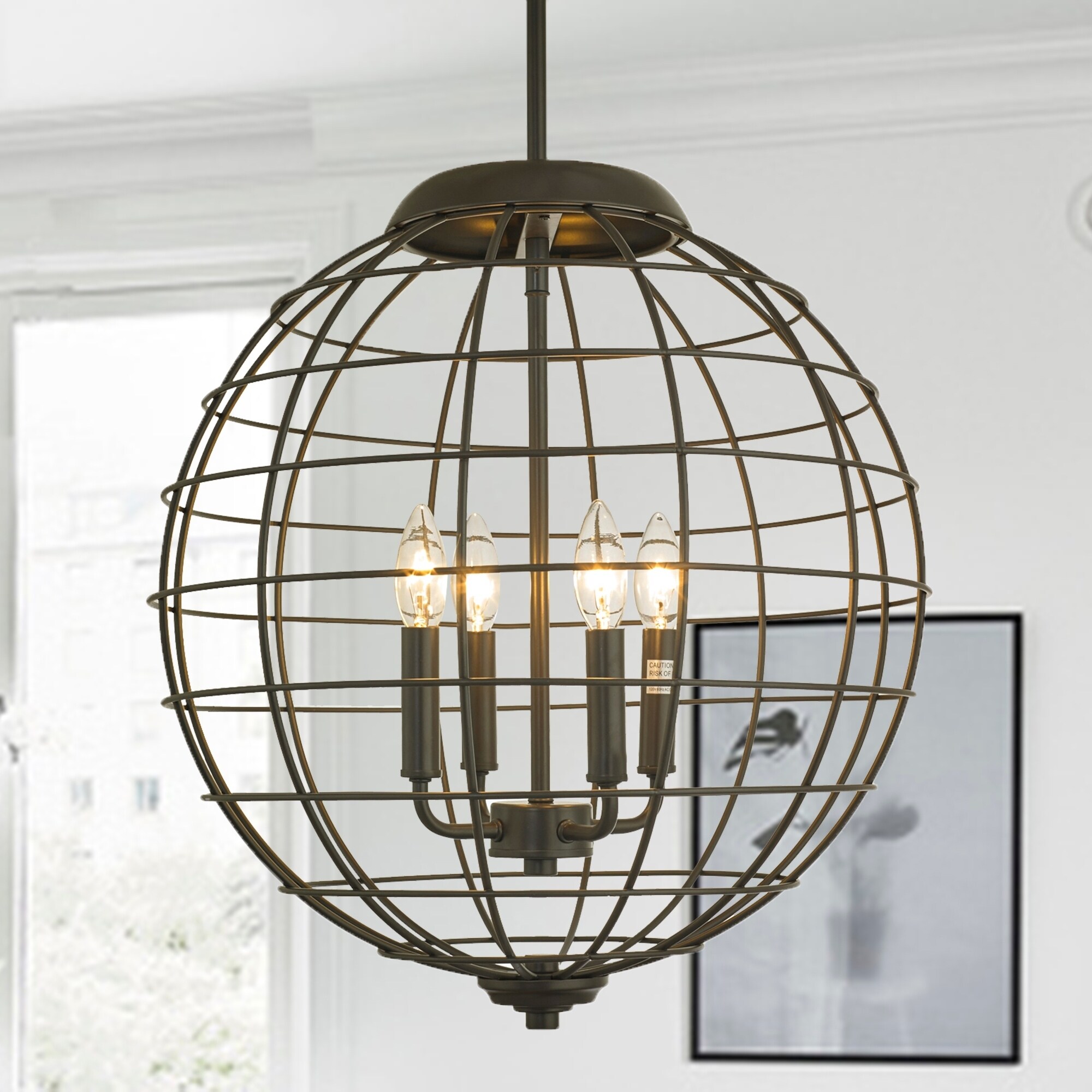 Romulus Oil Rubbed Bronze 4-Light Caged Globe Pendant - Chandeliers For Bedrooms by Overstock.com