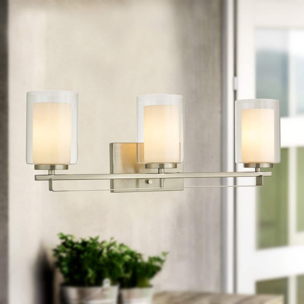 Constantin Satin Nickel 3-Light Wall Sconce with Dual Glass Tube Shade