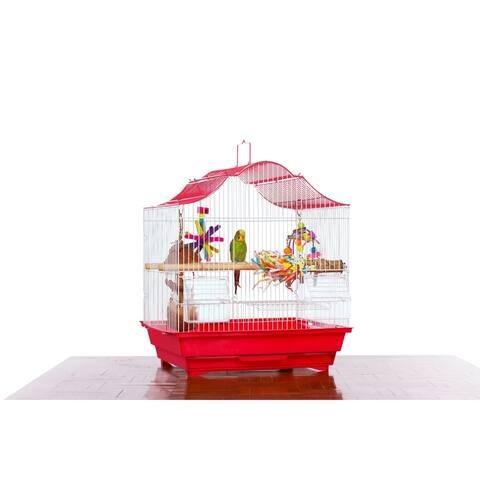 Prevue Pet Products Soho Crown Top Cockatiel Cage Red & White