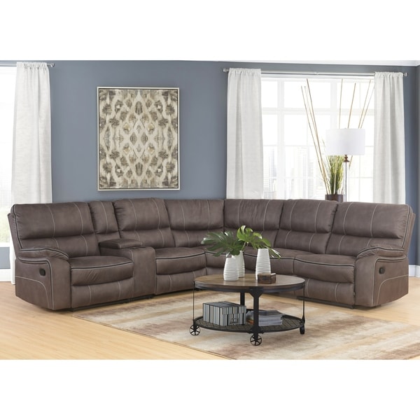 Shop Abbyson Roosevelt Grey Fabric 6 Piece Reclining Sectional - Free ...