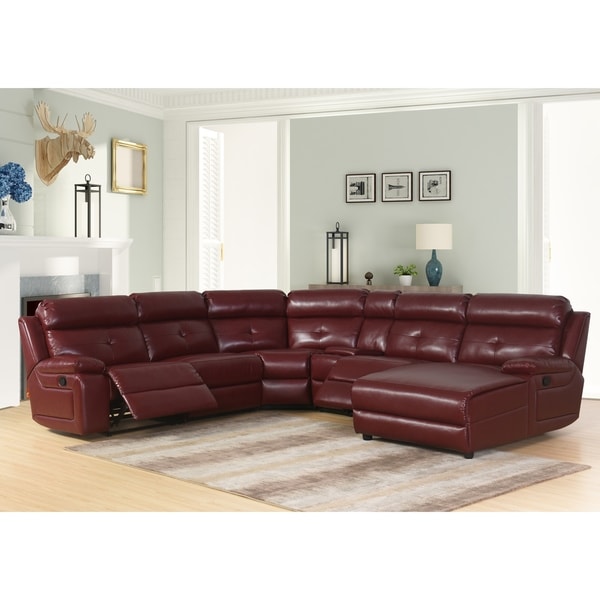 Abbyson Stevens 6 Piece Red Bonded Leather Reclining Sectional Abbyson Stevens 6 Piece Red Bonded Leather Reclining Sectional