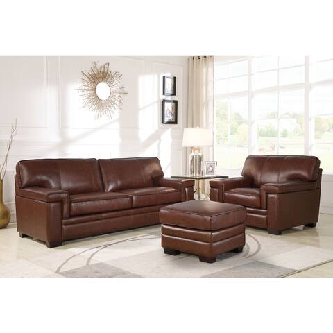 Abbyson Reagan Brown Top Grain Leather 3 Piece Seating Set
