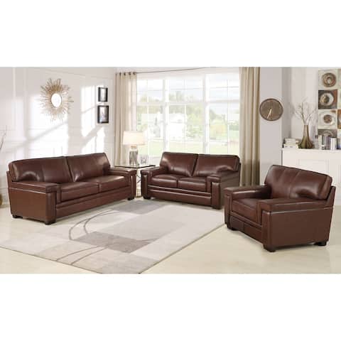 Abbyson Reagan Brown Top Grain Leather 3 Piece Seating Set