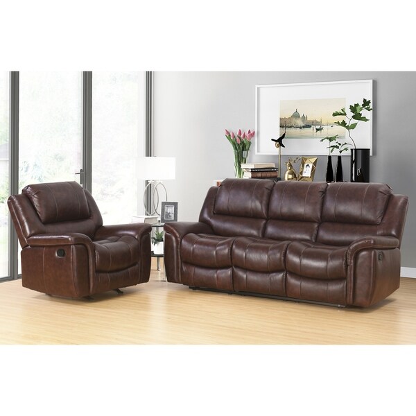 Shop Abbyson Benicia Brown Top Grain Leather Reclining Sofa