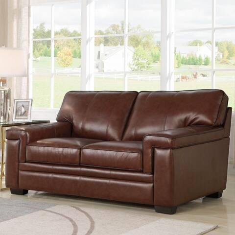 Abbyson Reagan Brown Top Grain Leather Loveseat