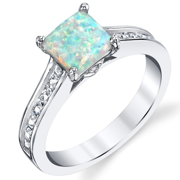 Shop Oliveti Sterling Silver White Fire Created Opal and Cubic Zirconia ...