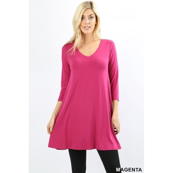 JED Women's Soft Fabric Flared Extra Long Tunic Top with Pockets