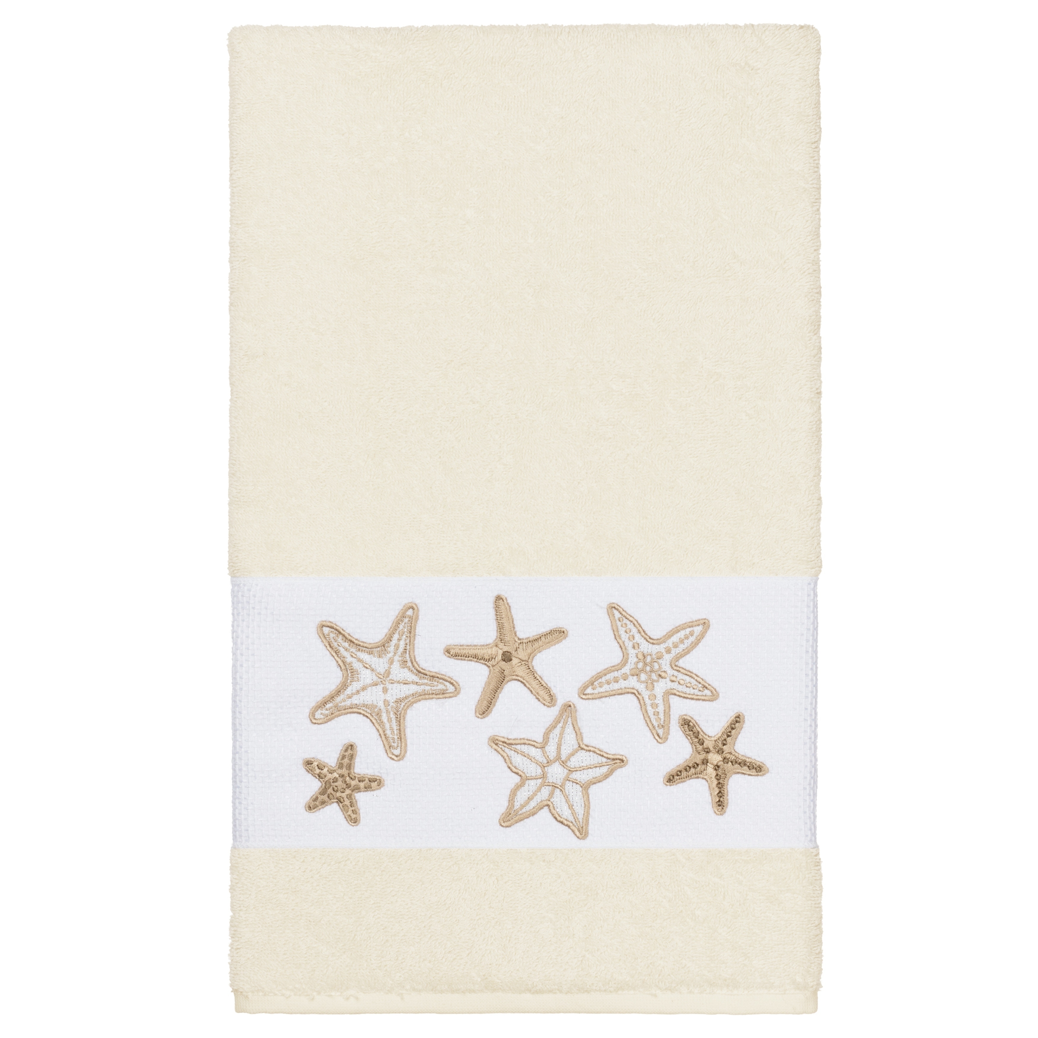 Authentic Hotel and Spa Cream Turkish Cotton Starfish Embroidered Bath Towel