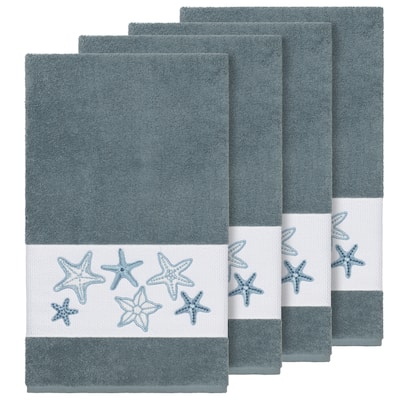 Authentic Hotel and Spa Teal Blue Turkish Cotton Starfish Embroidered Bath Towels (Set of 4)