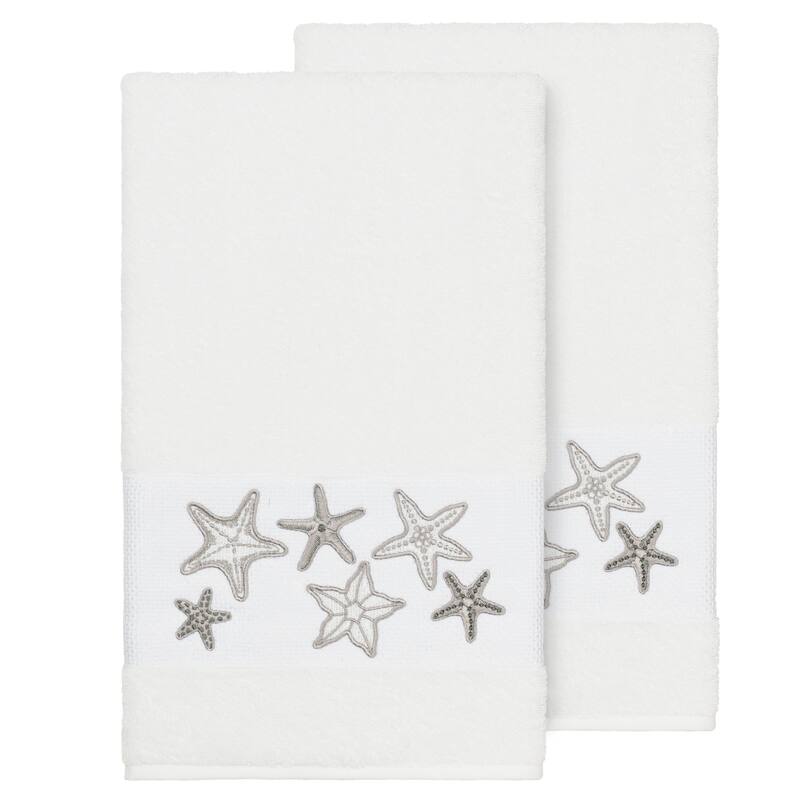 Authentic Hotel and Spa White Turkish Cotton Starfish Embroidered Bath Towels (Set of 2) - White