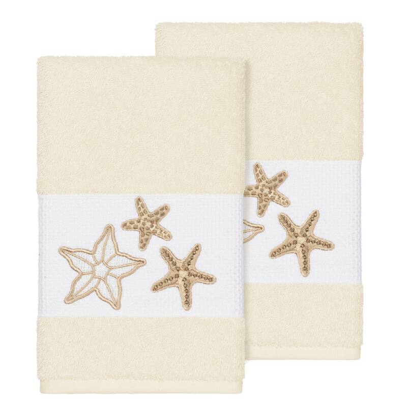 Authentic Hotel and Spa Cream Turkish Cotton Starfish Embroidered Hand Towels (Set of 2)