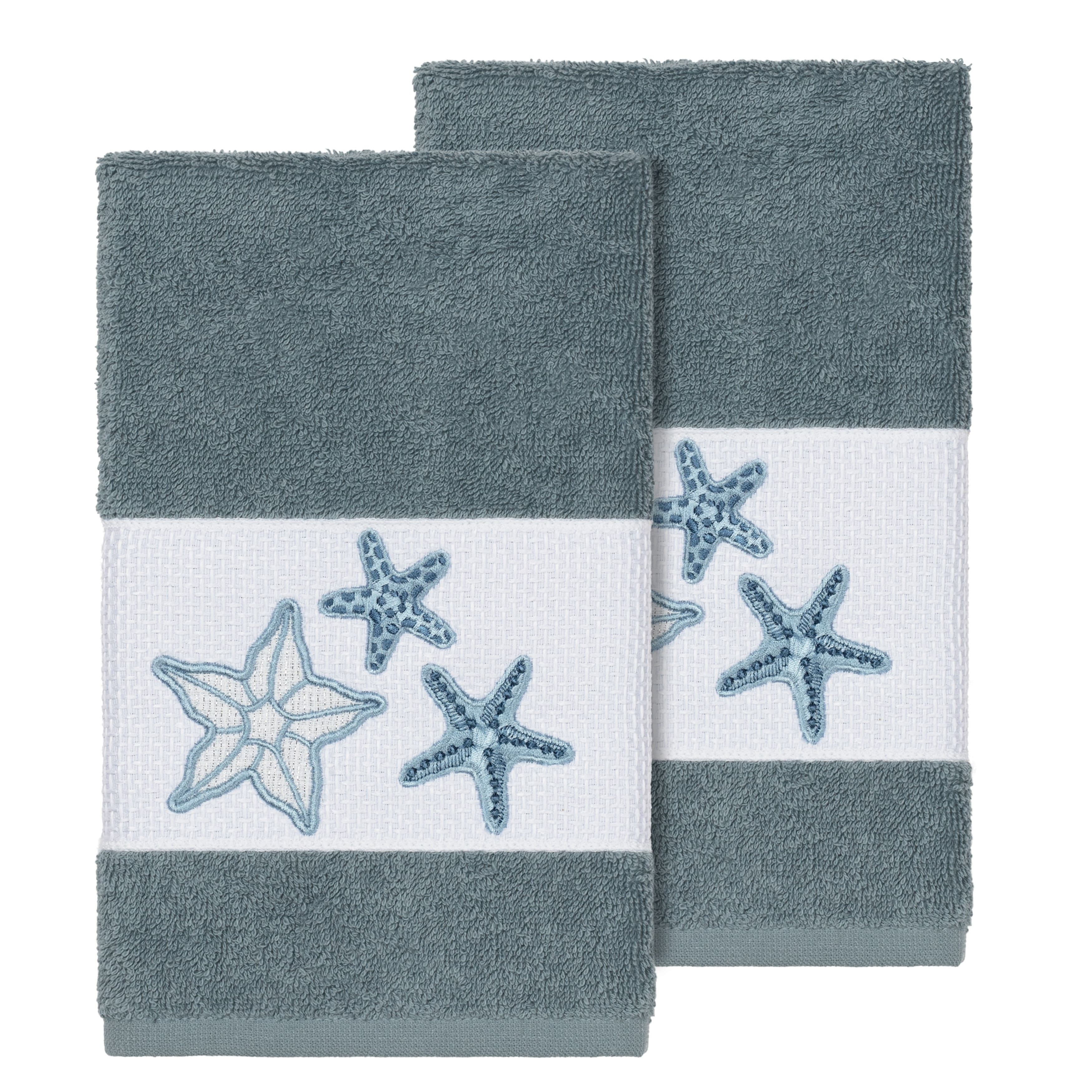 Authentic Hotel and Spa Teal Blue Turkish Cotton Starfish Embroidered ...