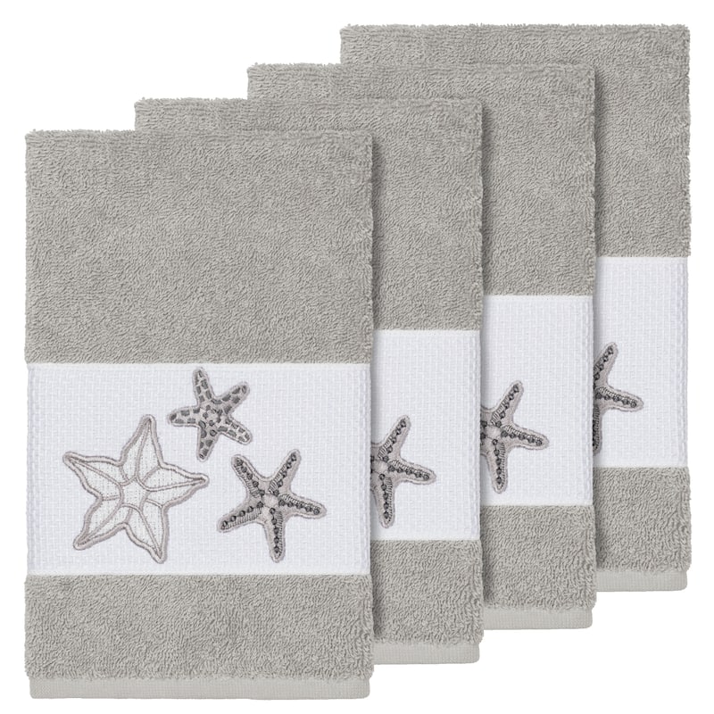 Authentic Hotel and Spa Grey Turkish Cotton Starfish Embroidered Hand Towels (Set of 4)