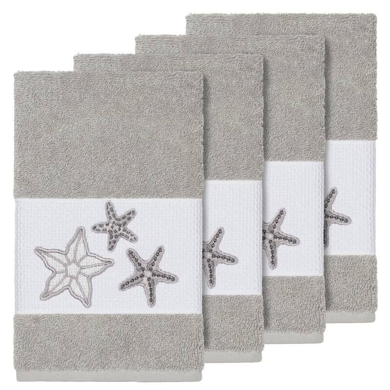 Authentic Hotel and Spa Grey Turkish Cotton Starfish Embroidered Hand Towels (Set of 4) - Grey