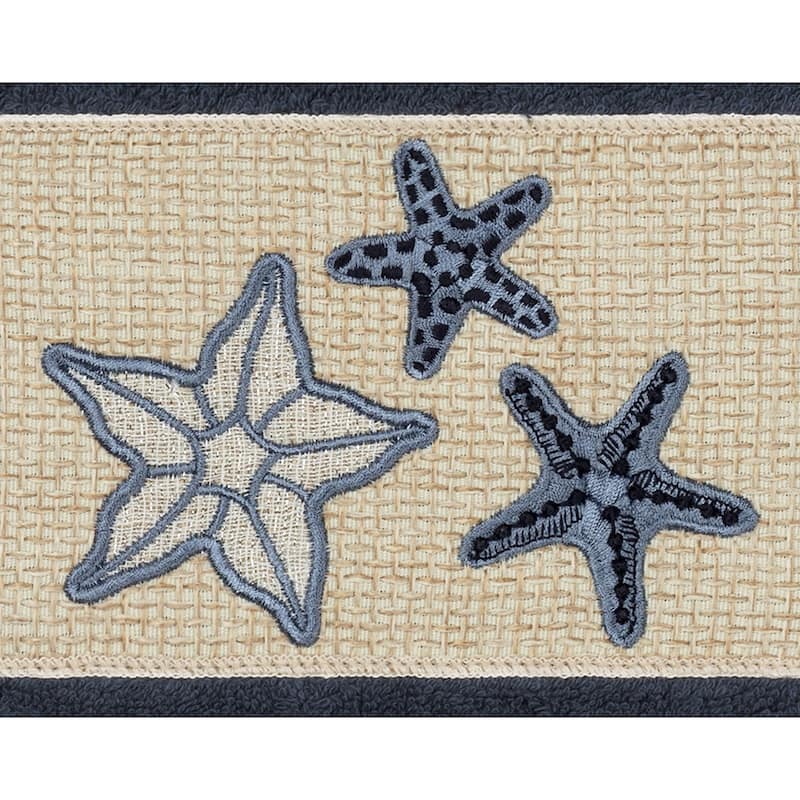 Authentic Hotel and Spa Midnight Blue Turkish Cotton Starfish Embroidered 3 piece Towel Set