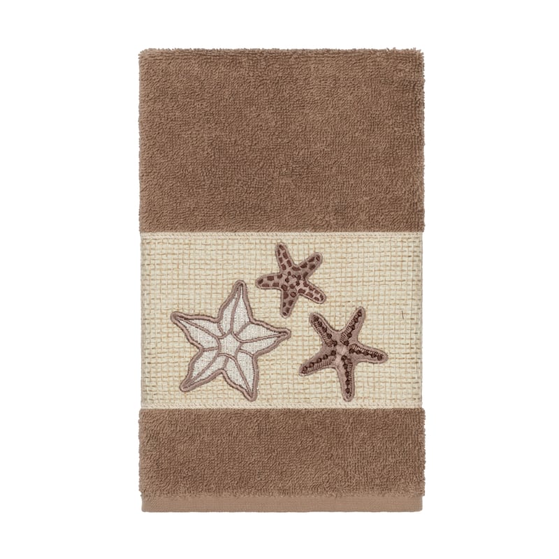 Authentic Hotel and Spa Latte Brown Turkish Cotton Starfish Embroidered Hand Towel