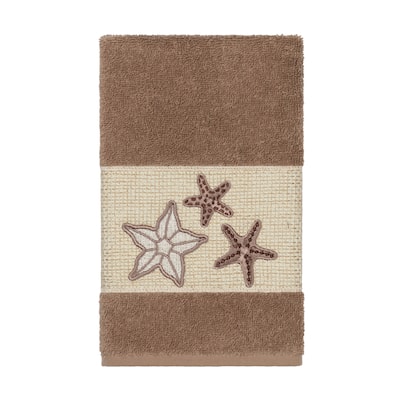 Authentic Hotel and Spa Latte Brown Turkish Cotton Starfish Embroidered Hand Towel