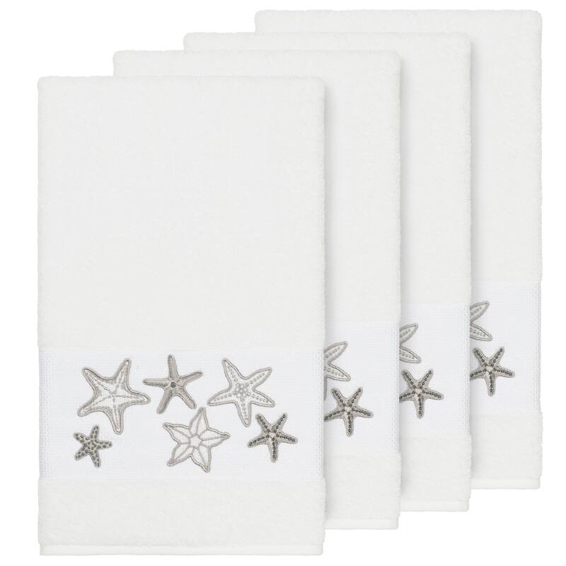 Authentic Hotel and Spa White Turkish Cotton Starfish Embroidered Bath Towels (Set of 4)