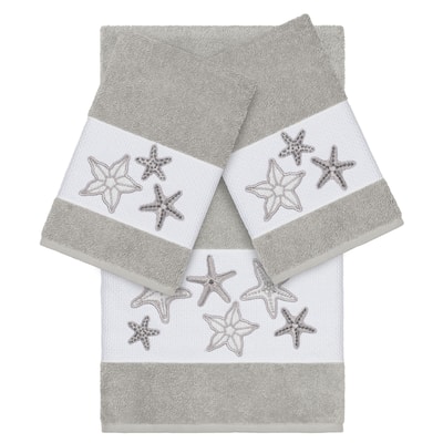 Authentic Hotel and Spa Grey Turkish Cotton Starfish Embroidered 3 piece Towel Set