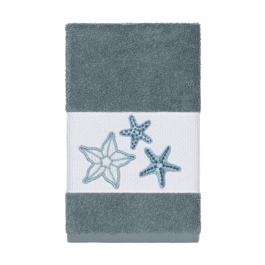 Authentic Hotel and Spa Teal Blue Turkish Cotton Starfish Embroidered Hand Towel
