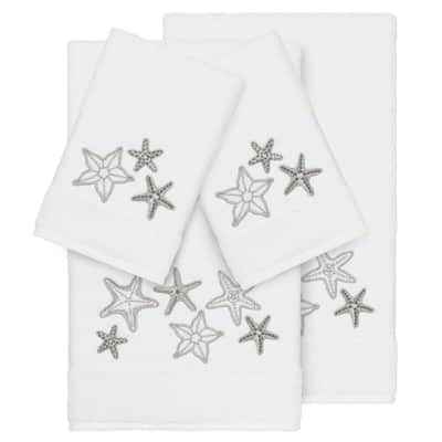 Authentic Hotel and Spa White Turkish Cotton Starfish Embroidered 4 piece Towel Set