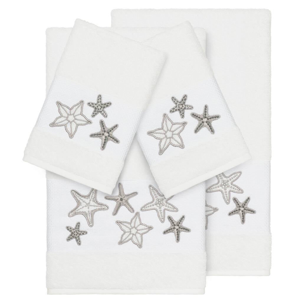 Authentic Hotel and Spa White Turkish Cotton Starfish Embroidered 4 piece Towel Set