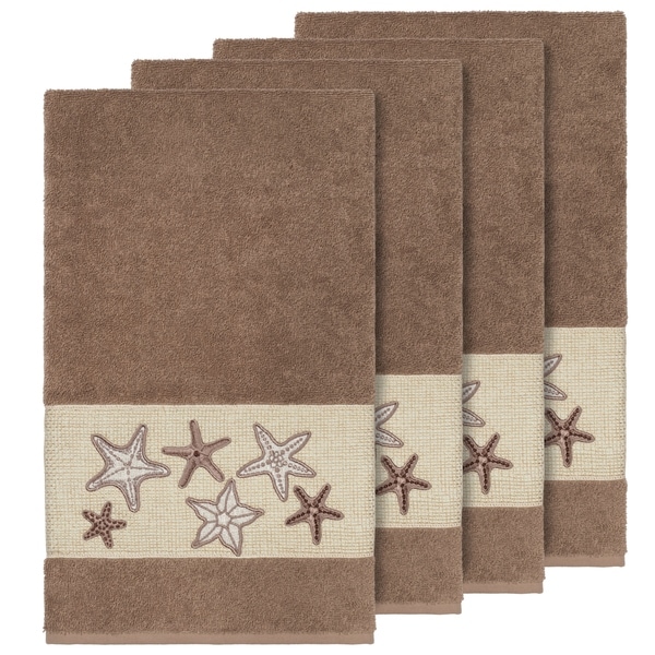 Authentic Hotel And Spa Latte Brown Turkish Cotton Starfish Authentic Hotel And Spa Latte Brown Turkish Cotton Starfish Embroidered Bath Towels Set Of 4 On Free Shipping Today 21133803