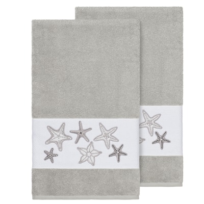 Authentic Hotel and Spa Grey Turkish Cotton Starfish Embroidered Bath Towels (Set of 2)