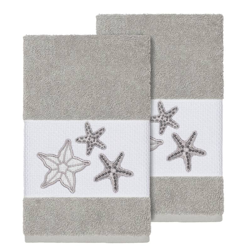 Authentic Hotel and Spa Grey Turkish Cotton Starfish Embroidered Hand Towels (Set of 2)