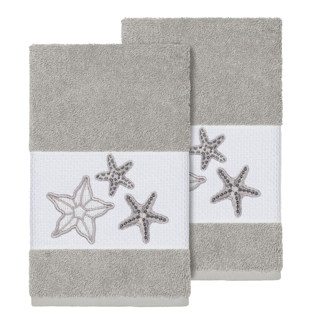 Authentic Hotel and Spa Grey Turkish Cotton Starfish Embroidered Hand Towels (Set of 2)