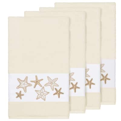 Authentic Hotel and Spa Cream Turkish Cotton Starfish Embroidered Bath Towels (Set of 4)