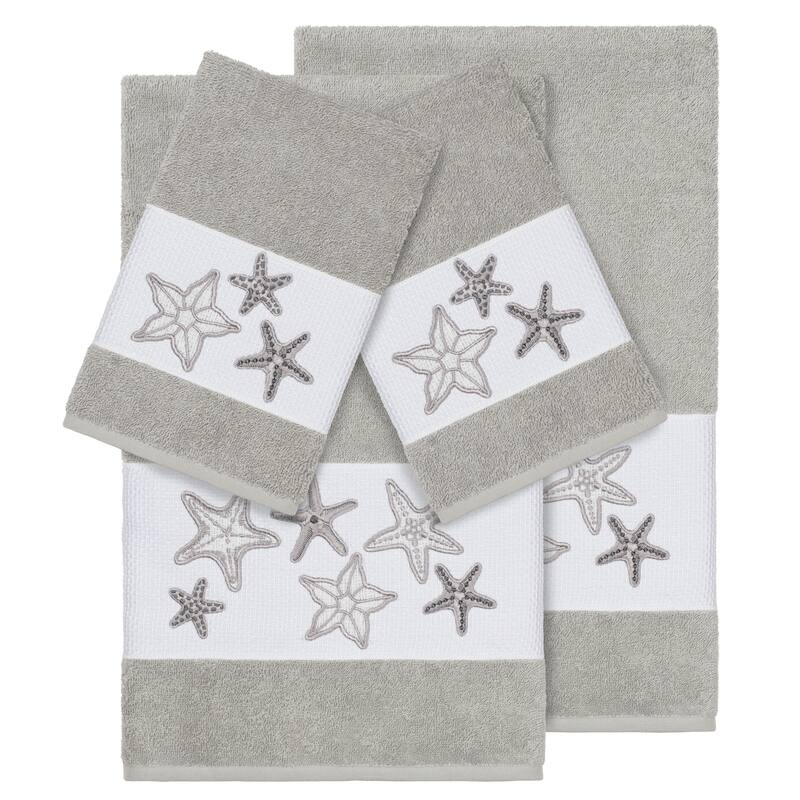 Authentic Hotel and Spa Grey Turkish Cotton Starfish Embroidered 4 piece Towel Set