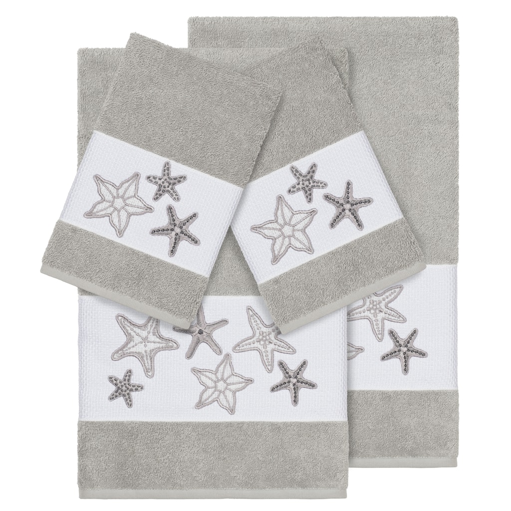 Authentic Hotel and Spa Grey Turkish Cotton Starfish Embroidered 4 piece Towel Set