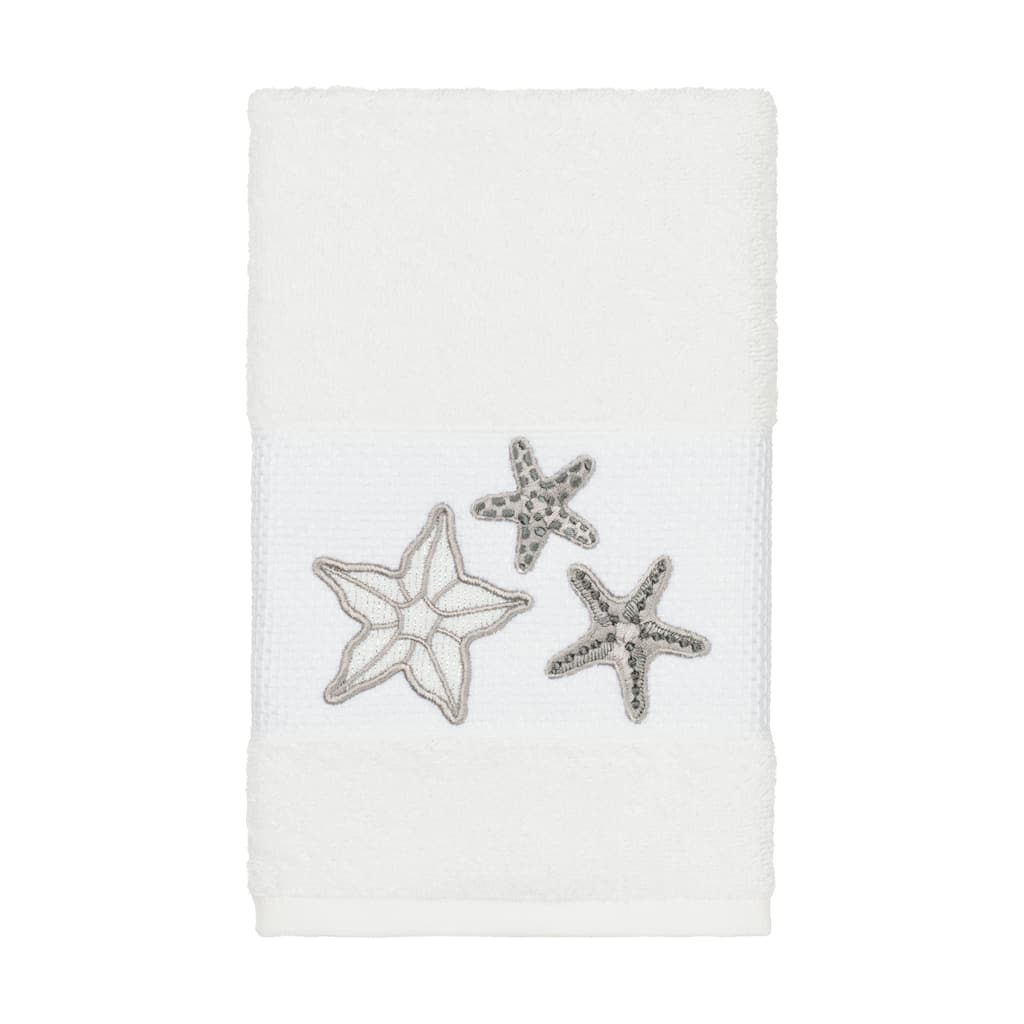 Authentic Hotel and Spa White Turkish Cotton Starfish Embroidered Hand Towel